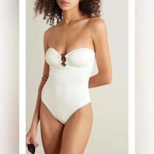 Melissa Odabash Barbuda strapless embellished ribbed swimsuit size 8 B2007